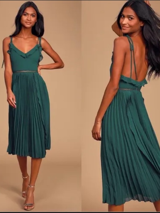 Lulus Dresses & Skirts - Lulus Never A Dull Moment Tie Strap Emerald Green Midi Dress Size small